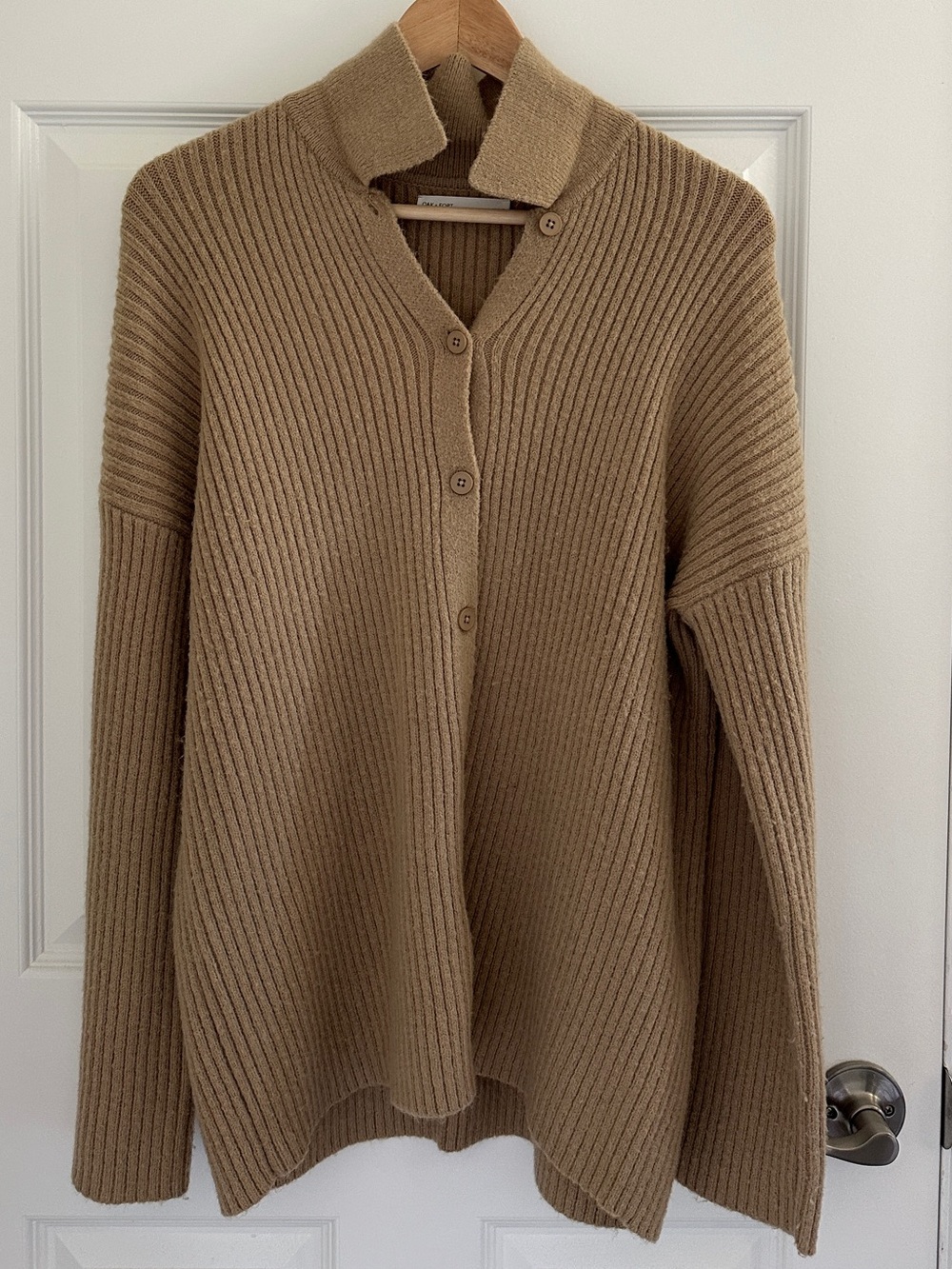 Oak + Fort ribbed knit cardigan in tan